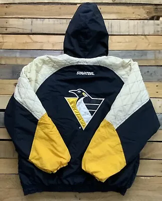 Vintage 90s Pittsburgh Penguins Starter NHL Hockey Coat Jacket XL Worn • $69.99