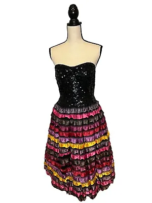 Vintage 80's Gypsy Formal Party Dress With Tulle Skirt Size 14 Sequin Bodice • $60.40