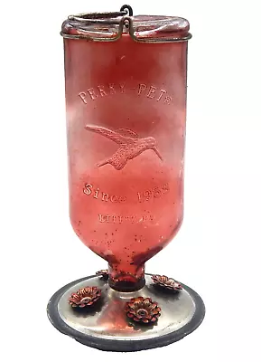 Perky Pet Vintage Style Glass Red 6  X 10  Hanging Hummingbird Nectar Feeder • $16