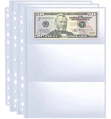 30 Sheets Currency Pages 3 Pockets Paper Money Protectors For 3 Ring Binders • $15.99