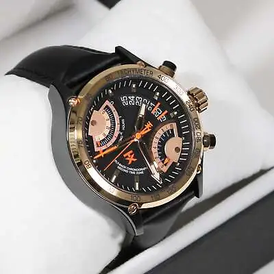 Timex TX Series Flyback Chronograph Leather Strap Black Dial Men's Watch T3C178 • $219.99