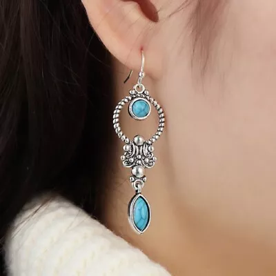 £3.45 • Buy Vintage Boho Long Dangle Drop Earrings Silver And Turquoise Colour For Women UK