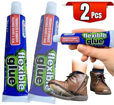 2 X FLEXIBLE ELASTIC GLUE Strong Repair Adhesive WATERPROOF Leather Shoe Fabric • £4.89