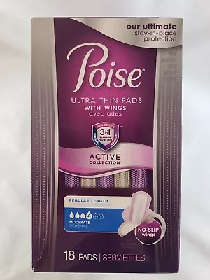 $12.45 • Buy Poise Ultra Thin Pads With Wings Active Collection 18ct Regular Length, Moderate