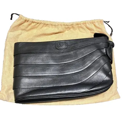 JUNK VALENTINO GARAVANI Clutch Bag Woman's Handbag Vintage Leather Black Ribbon • $107.99