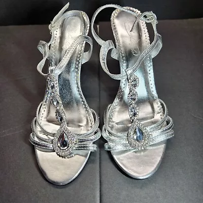 Michaelangelo Silver Diamonique Studded High Heal Strappy Sandals Size 7 1/2 • $12