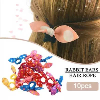 10Pcs Ponytail Scarf Rabbit Ear Bow Hair Rope Ties Band Ribbon Floral H7C6 • £1.25