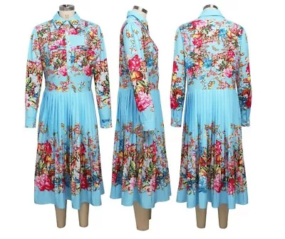 USA Women Long Sleeve Floral Print Vintage Party Pleated Midi Bandage Dress #P13 • $33.88