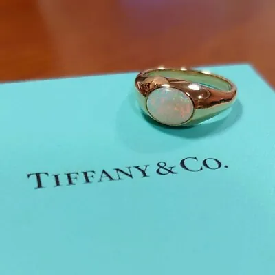 Vintage Tiffany & Co White Opal 18k Yellow Gold Ring With Box Size 5.25US • $1424.99