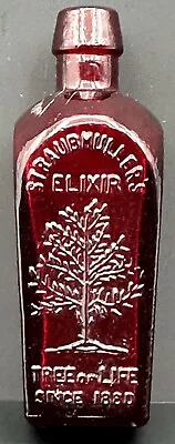 Vtg  Mini Straubhullers Elixir Tree Of Life Health Red Glass Bottle Wheaton NJ • $24.95