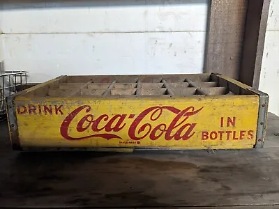 Vintage Coca Cola Wooden 24 Bottle Yellow  Crate - Nice Paint! • $34.99