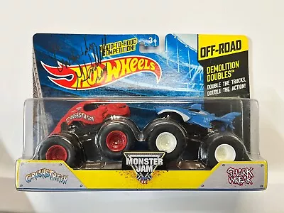 Hot Wheels Monster Jam Diecast Demolition Doubles Crushstation Vs Shark Wreak • $29.99