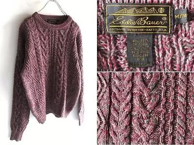 80S Vintage Black Tag Eddie Bauer Cotton Cable Aran Knit M F/S JP • $170.42