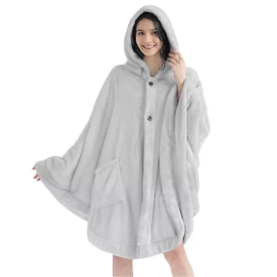 Warm Poncho For Women Hooded Blanket Angel Wrap Cape With Hood Pockets Sherpa • $24.99