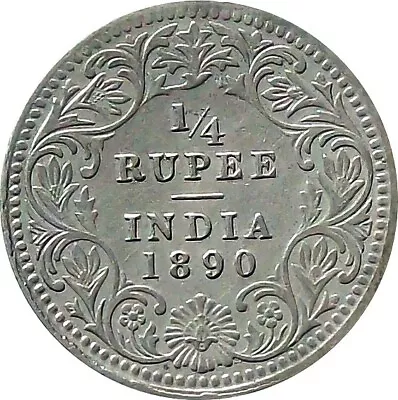 British India ¼-Rupee Silver Coin 1890 Victoria【KM# 490】VF • $8.50