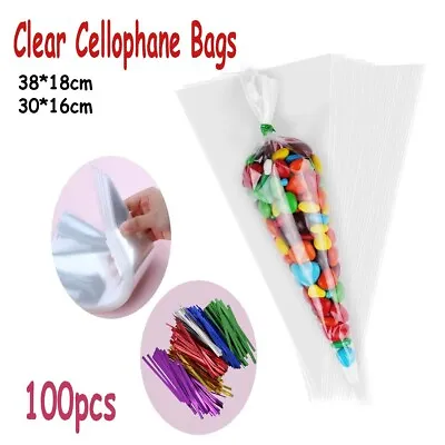 Clear Cellophane Cello Display Bags Large Small Sweets Candy Cake Pop Wrap Party • £4.99