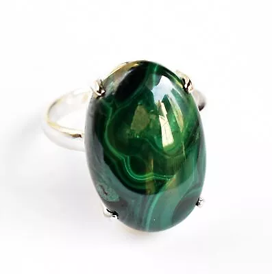 Natural Malachite 21x14 MM Oval Cab 925 Sterling Silver Astrology Ring US Size 9 • $23.39