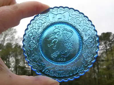 Vintage Millville Art Glass MAG Valentine’s Day 1988 Bright Blue Emb Cup Plate • $9.99