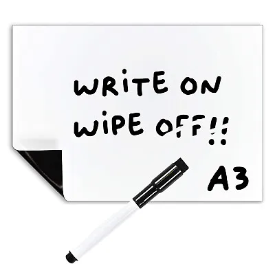 A3 Magnetic Whiteboard + Dry Wipe Pen Large Dry Erase Fridge Notice Memo Board • £8.95