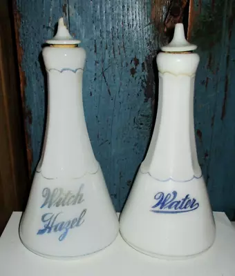 2 Antique White Milk Glass Barber Bottles-water & Witch Hazel • $79.99