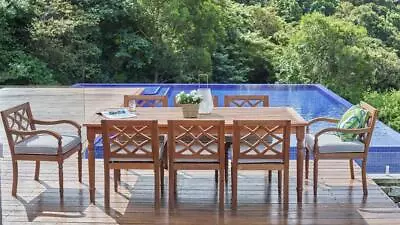 Claire - Hampton Style 9 Piece Outdoor Setting - Solid Eucalyptus Timber • $2199