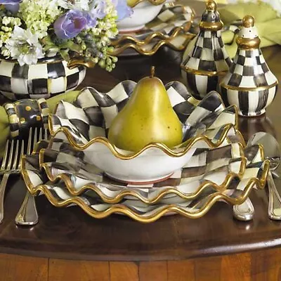 MACKENZIE CHILDS Courtly Check Ceramic Fluted Salad/Dessert Plate • $130