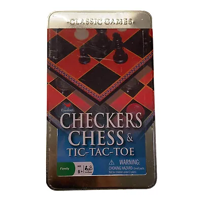 CHECKERS CHESS TIC-TAC-TOE By Cardinal Travel Classic Games In Tin - 2009 • $13.97