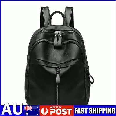 Vintage Women Student PU Leather Solid Color Large Capacity Backpack Schoolbag • $15.79