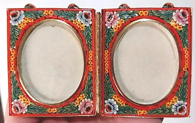 Antique Italian Micromosaic Dual Picture Frame Floral Red Beautiful • $117