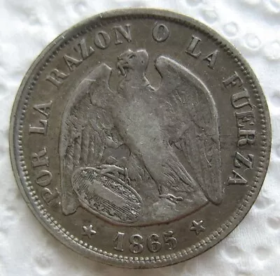 1865 Chile Silver 20 Centavos • $10