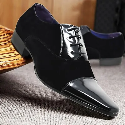 Mens Dress Shoes Smart Black Leather Formal Wedding Patent Shoes UK Size 6 7 8 9 • £17.90