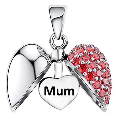 Mum Love Heart .925 Sterling Silver Red Pendant For Charm Bracelet Or Necklace • £13.95