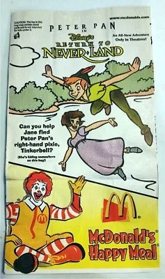 Peter Pan-Return To Neverland-McDonald's Happy Meal Sack-2002 • $4.50