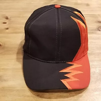 Vintage Blank Hat Cap Strap Back Black Orange Jagged Edge Lightning One Size • $6.94