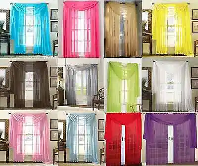  SHEER/ SCARF VALANCE DRAPES Voile Window Panel Curtains 20 Diff. Colors SALE!! • $5.95