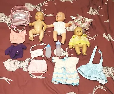 BABY DOLL BUNDLE X 3 Knitted Clothes Milk Bottle Soft Hard Body Toys R Us Set • £14