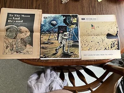 1969 New York City Newspapers Covering The Moon Landing Three Pieces • $25