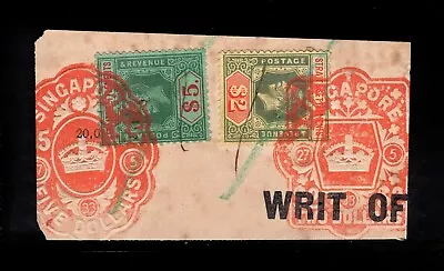 Straits Settlements KGV $1 & $5 Fiscally Used In Singapore. • $3.80