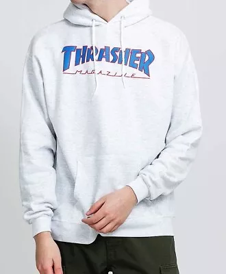 THRASHER SKATEBOARD MAGAZINE Outlined Hood Jumper ASH GREY | Hoodie Pullover • $80.09