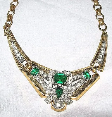 Mint McClelland Emerald Green Clear Rhinestone Gold Tone Barclay Necklace May • $339.99