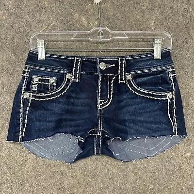 Miss Me Shorts Womens 25 Blue Bermuda Studded Sequin Denim Cowgirl Dark Wash • $12.49