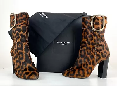 Saint Laurent Auth 35 EU 5 US Brown Black Calf Hair Leather Boots Shoes Box Bag • $77