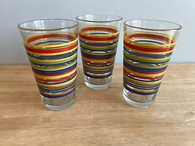 Libbey Vintage Mambo Fiesta Tumbler Glasses-multi-colored Striped Lot Of 3 16 Oz • $29.99