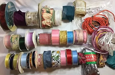 Huge Lot Of Spools Assorted Wired Ribbon Fabric Trim Used & New Crafts Sewing • $24