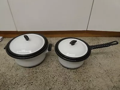 2 Vintage Enamel Saucepan Cooking Pots Kooka King Art Deco Usa • $129