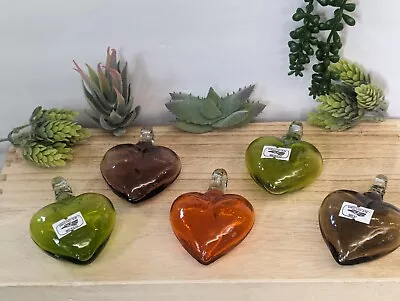 Set Of 5 Vintage Colorful Hand Blown Glass Heart Ornaments Made In Mexico • $50