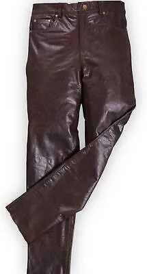 Men's Real Vintage Leather Bikers 5 Pockets 501 Style Leather Pants Bikers Jeans • $109.99