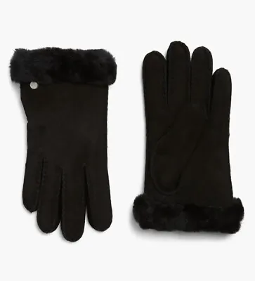 UGG Genuine Dyed Shearling Slim Side Vent Gloves Black Size S NWT • $52.90