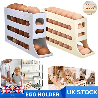 Rolldown Refrigerator Egg Dispenser Auto Rolling Egg Holder 4 Tier Storage Rack • £7.85