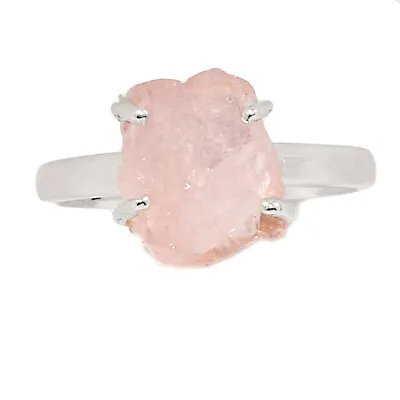 Natural Morganite Rough - Madagascar 925 Silver Ring Jewelry S.9 CR23789 • $15.99